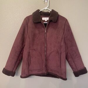 Jones New York Brown Faux Suede Sherpa Lined Coat Size S
